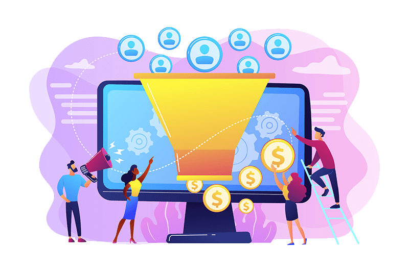 Grafica con persone che svolgonon attività di marketing